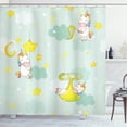 thumbnail image 1 of Unicorn Party Shower Curtain, Night Illustration with Colorful Cartoon Animals Sleeping and Catching Stars, Fabric Bathroom Set with Hooks, 69W X 70L Inches, Multicolor, by Ambesonne, 1 of 3