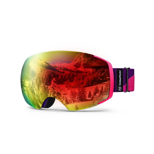 OutdoorMaster Ski Goggles PRO Frameless, Pink/Purple - Grey Lens Red VLT 15%