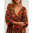 thumbnail image 4 of Lnzyyephy Women's Summer A-Line Dress 3/4 Sleeve Deep V Neck Floral Print Dress Casual Tie Back Dress, 4 of 5