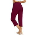 thumbnail image 5 of Huankd Capri Pants For Women Wide Leg Yoga Pants Plus Size Petite Pants High Waisted Dress Pants Loose Dressy Casual Cropped Pants Stretchy Summer Tummy Control Leggings With Pocket Wine 3XL, 5 of 5