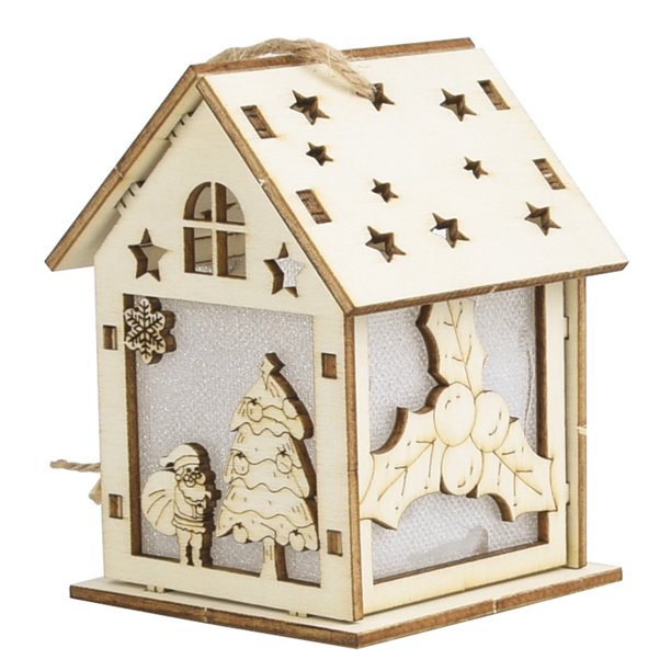 Navidad bricolaje casa de madera color de luz aleatorio con cuerda decoración colgante de árbol de n Abanopi Papá Noel