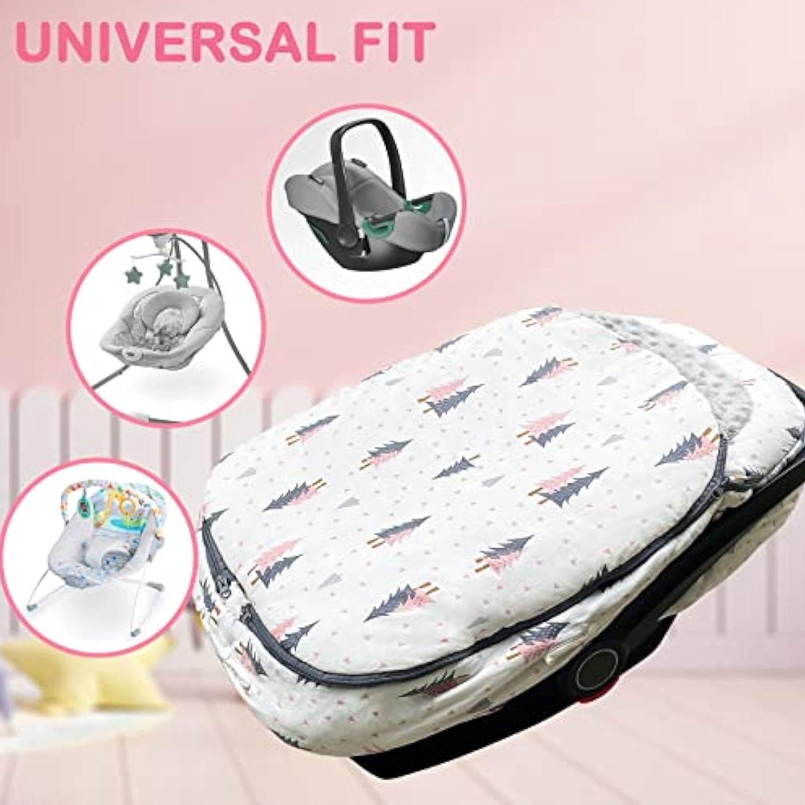 BIMZUC Winter Baby Car Seat Cover, Warm Windproof Waterproof Stroller Canopy, 360 Degree Protection, Tree Printed (13.78 in / 35 cm)