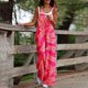 thumbnail image 3 of Mono de verano sin mangas con estampado de tirantes finos para mujer, elegante, de cintura alta, con pernera ancha y bolsillos Fridja  alkflakhf37761, 3 of 8