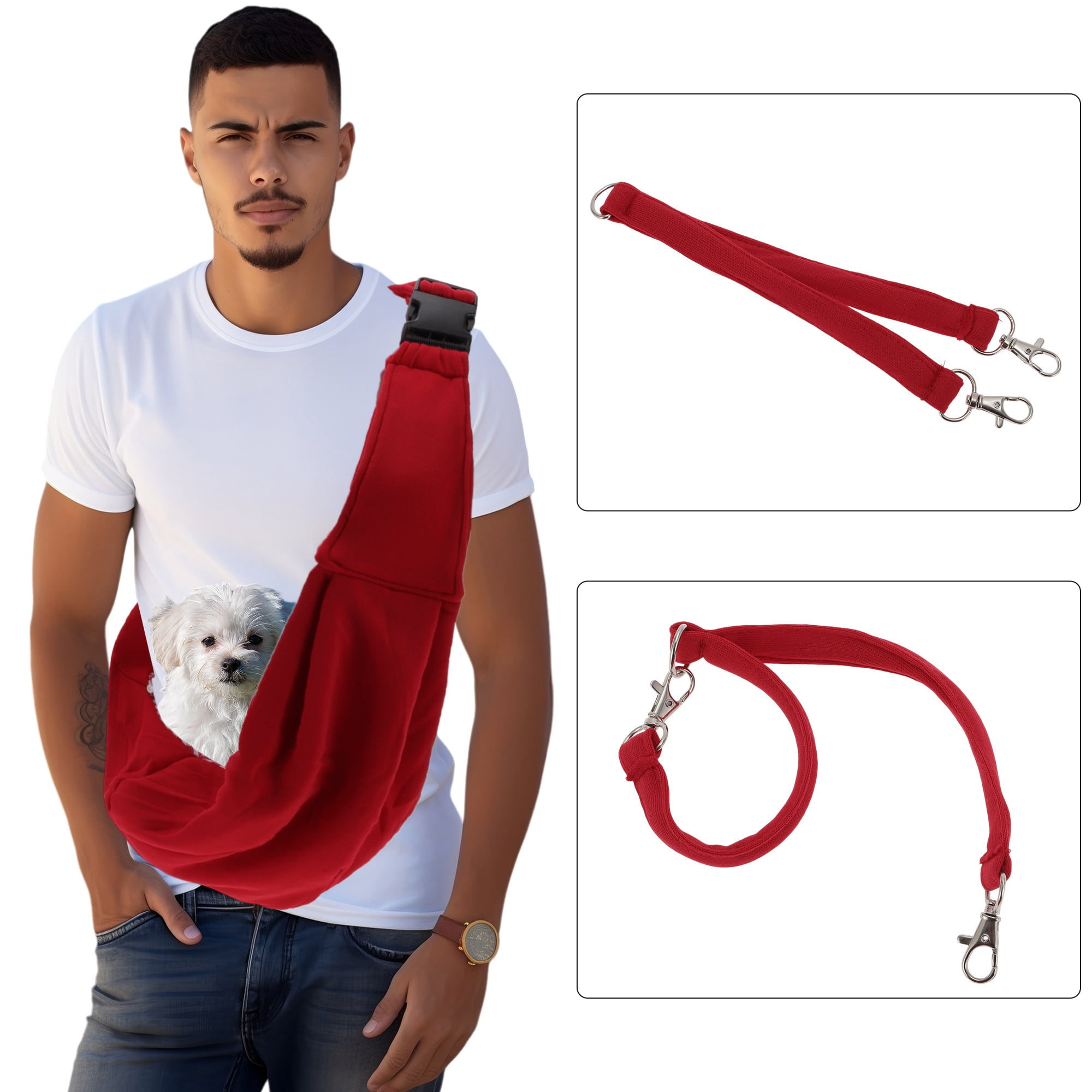 Unique Bargains Pet Sling Carrier Adjustable Pet Sling for Small Dogs Daily Walk Red