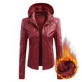 thumbnail image 2 of SONXAHE Women's Fleece Lined Leather Jacket Zip Up Hooded Long Sleeve Outer Coat, 2 of 4