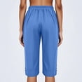 thumbnail image 4 of Linen Capri Pants for Women Summer Knee Length Straight Leg Pant Casual Loose Beach Bermuda Clothes with Pockets Blue L, 4 of 7
