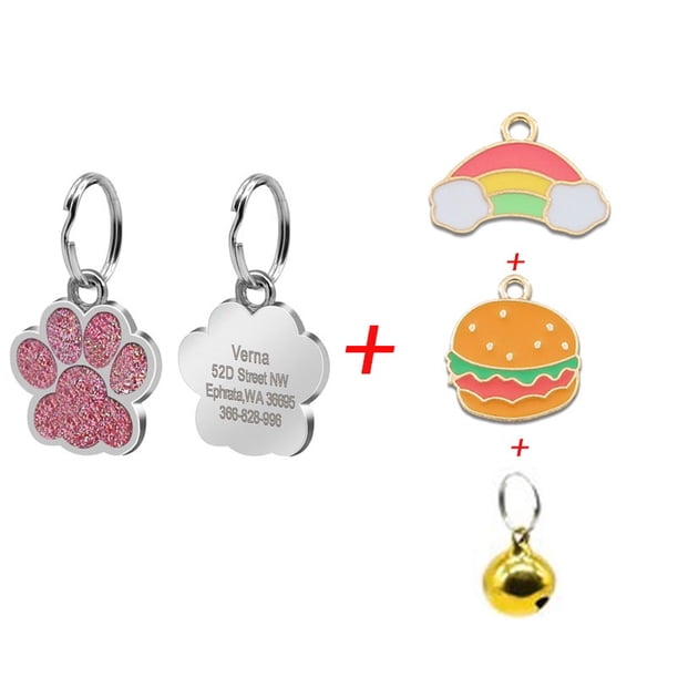 Placa De Identificación Grabada Personalizada Etiqueta Para Gatos De Perro Para Mascotas Accesorios Colgante De Purpurina Gao Jiahui unisex