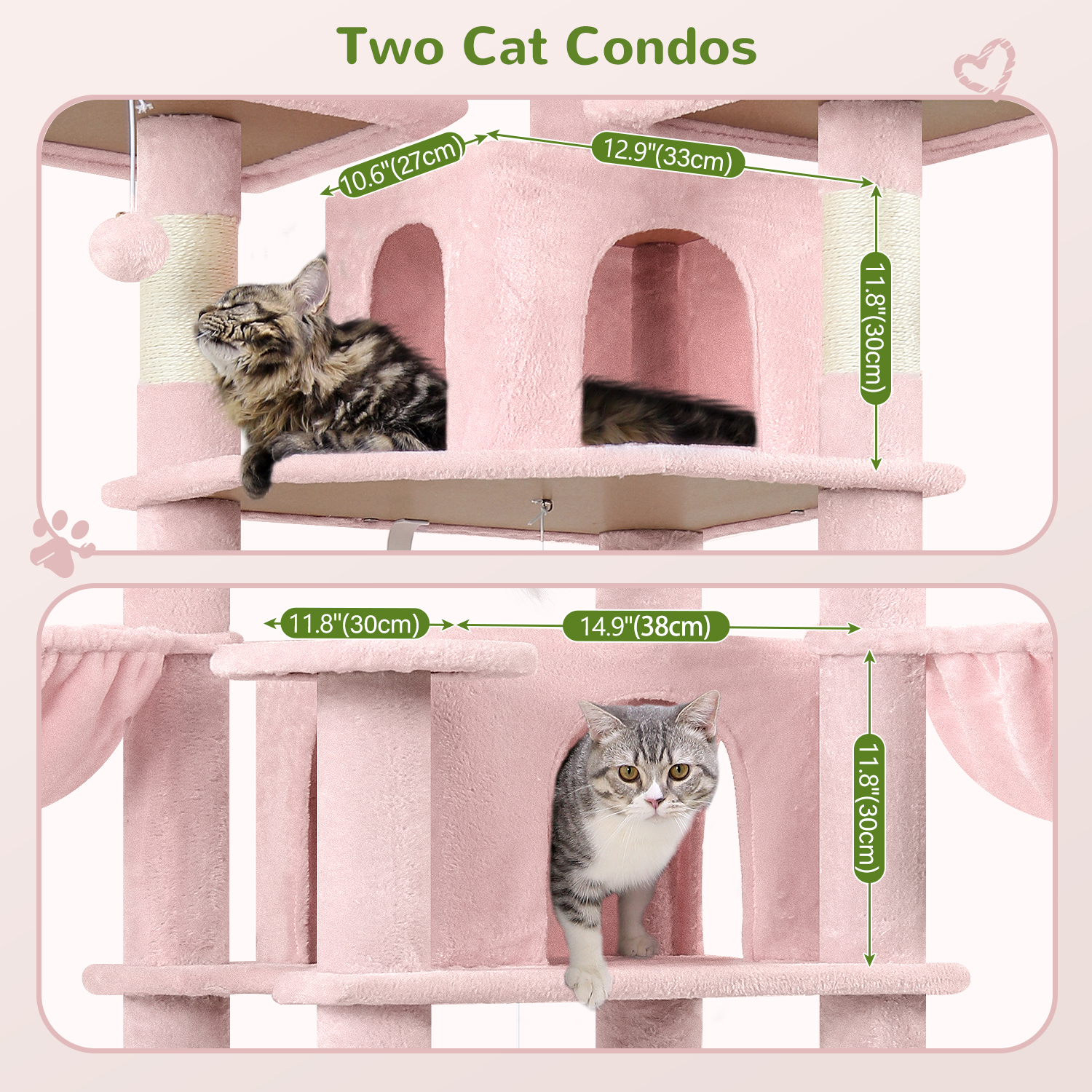 Big Pink 80" Cat Tower for Multiple Cats with Scratching Posts, Hammock & 3 Perches