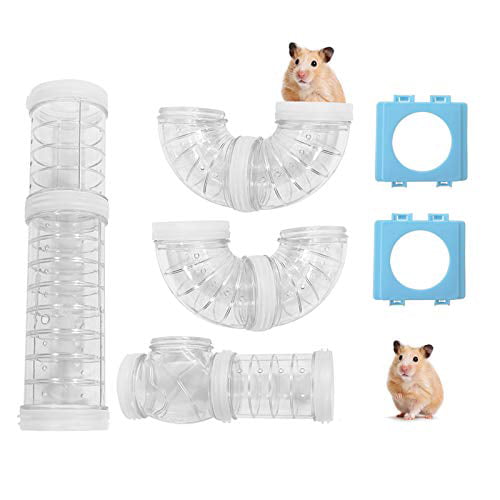 WishLotus Hamster Tubes with 2 Pipe Connection Plates Adventure External Pipe Set Creative Transparent DIY Connection Tunnel Track to Expand Space Hamster Cage Accessories Hamster Toys Pink