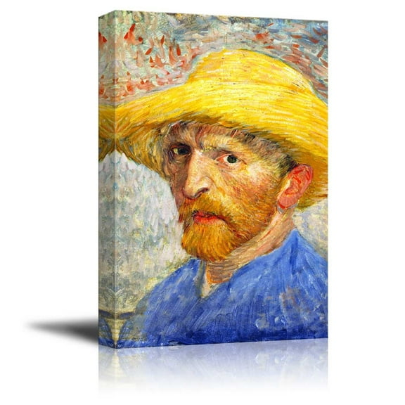 wall26 Self-Portrait with Straw Hat by Vincent Van Gogh Canvas Print Wall Art Famous Painting Reproduction - 32" x 48"