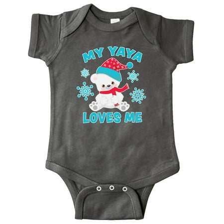 

Inktastic Polar Bear My Yaya Loves Me in Santa Hat with Snowflakes Gift Baby Boy or Baby Girl Bodysuit
