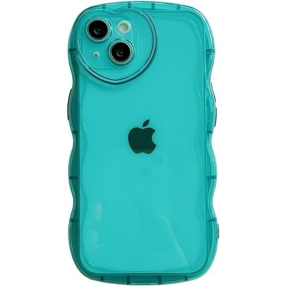 for iPhone 13 Case (2021 6.1"),Cute Clear Love Case,Heart Camera Cover Curly Wave Transparent Protection Soft Shockproof Phone Case for iPhone 13 6.1 for Women Girl Men,Green