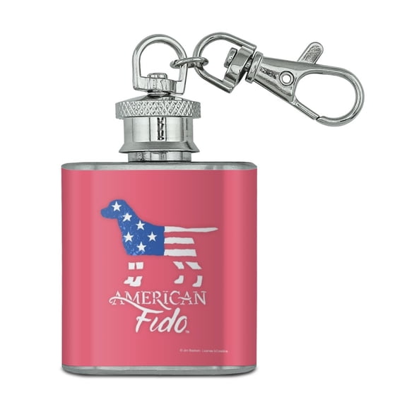 American Fido Dog American Flag Stainless Steel 1oz Mini Flask Key Chain