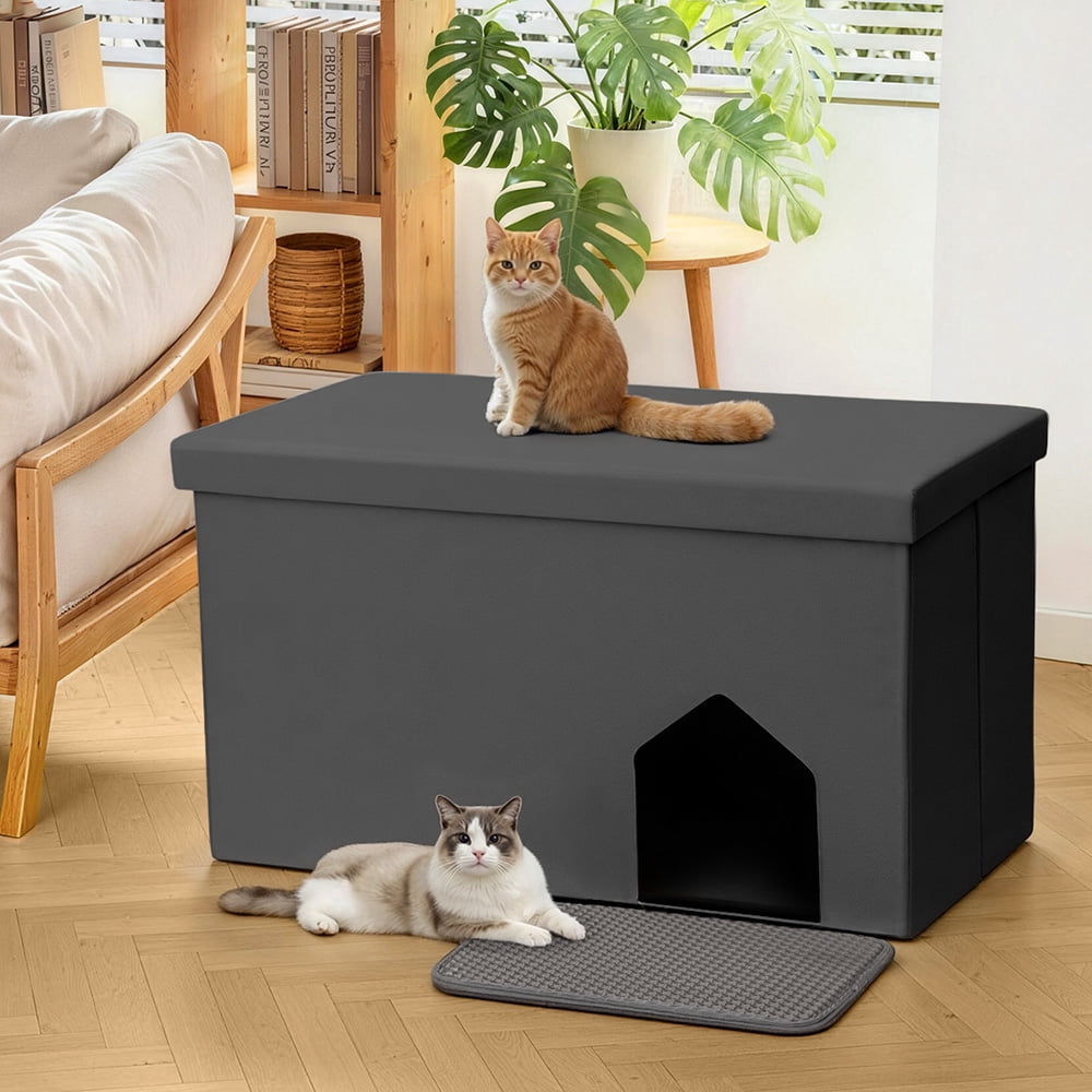 DOMIPET Cat Litter Box Enclosure Furniture Hidden, 3 IN 1 Cat Washroom Bench Storage Cabinet, Extra Large 35.4'' x 19.7'' x 19.7'', Dog Proof, Easy Clean, Easy Assembly