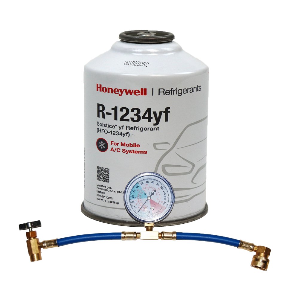 ZeroR® Top Off Kit Genuine 8oz R1234YF Refrigerant (1 Can) & HD Brass Can Tap with Gauge