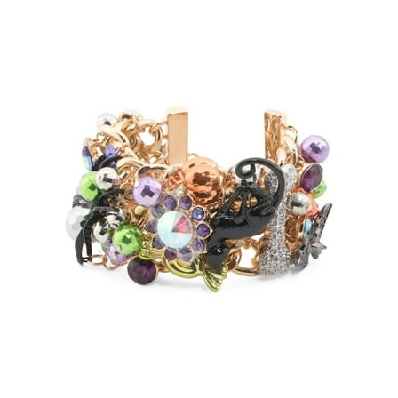 Betsey Johnson Halloween Charm Bracelet, 8 inch, Rose Gold Multi-Color Crystal Toggle