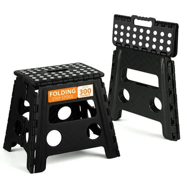 Folding Step Stool for Adults or Kids, 12.6" Non-Slip Folding Stool with Portable Handle, Holds up to 300 lbs, Plastic Foldable Step Stool for Bathroom, Bedroom, Kitchen, Black