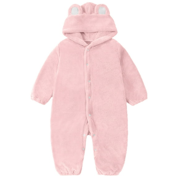 Rhuody Girl Romper 1-2 Years Long Sleeve Romper And Jumpsuit Playwear Hooded Sleeper Outfit For Toddlers And Kids All Day Home Wear Attire Lovely Onesies Simple Pink