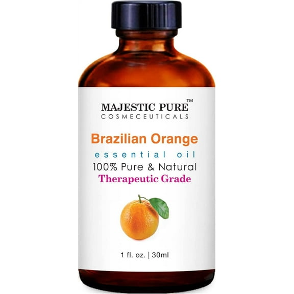 Majestic Pure Brazilian Orange Essential Oil, Premium Grade, Pure and Natural, for Aromatherapy, Massage, Topical & Household Uses, 1 fl oz