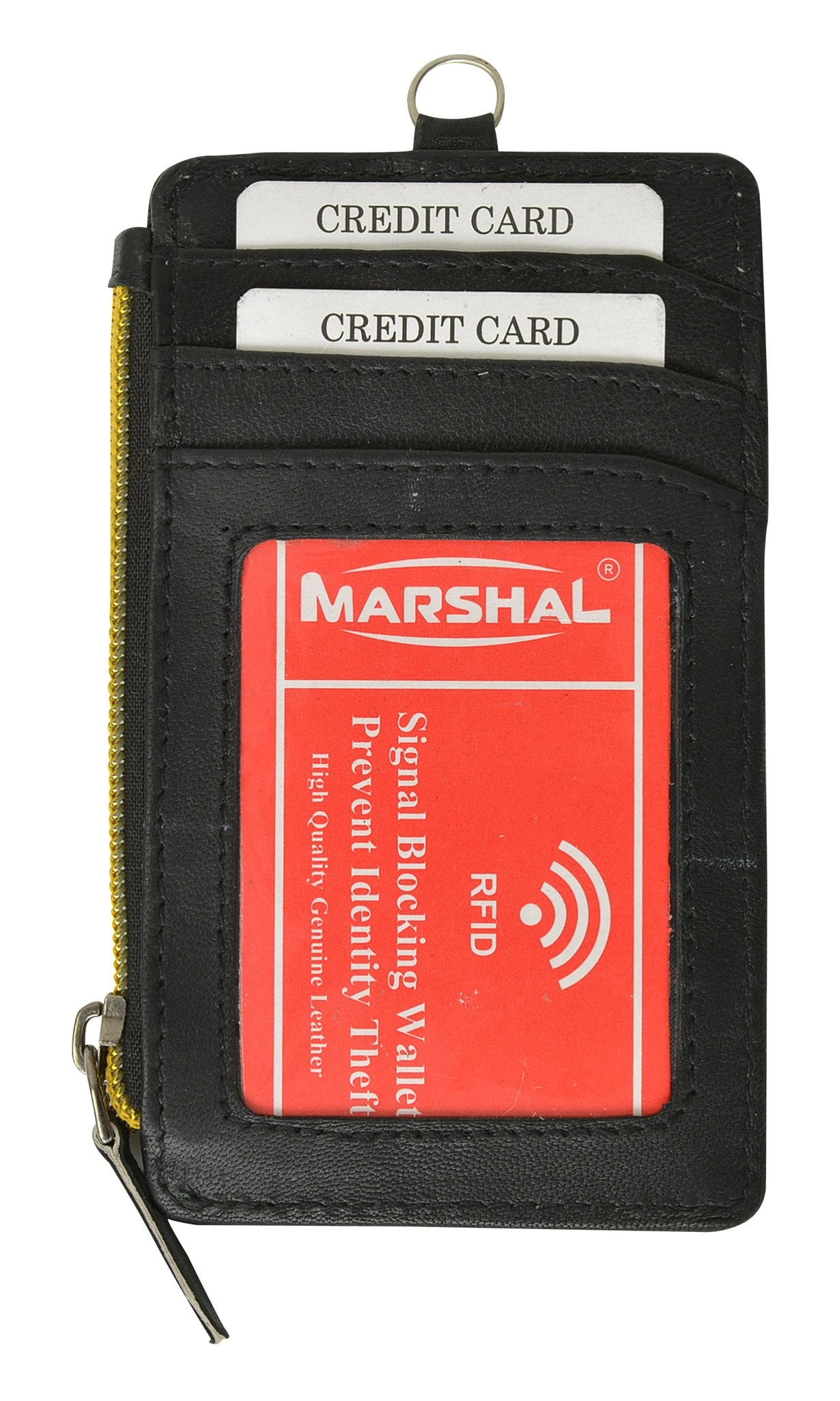 New RFID Premium Leather ID Window Credit Cards Zipper Neck Wallet RFID