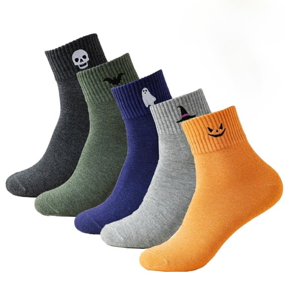 Women's Novelty Funny Crew Socks, Crazy Cute Embroidered Pattern Ankle Sock Cotton, 5 Pairs Soft Breathable Comfortable Novelty Crew Socks for Women