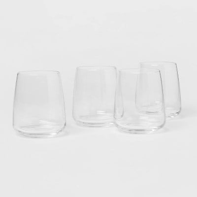 4pk Simsbury Stemless Wine Glasses - Clear Glass Cups, Dishwasher-Safe, BPA & Lead-Free, 12oz, Set of 4