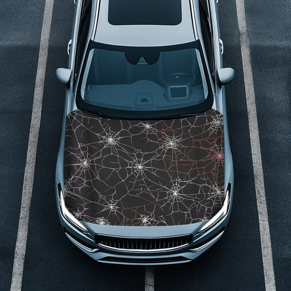 Uorisanigo Car Hood Cover Stretch Universal Car Hood Cover, Washable Vehicle Hoods Protection Easy Clean for Cars Hoods Decoration and Protection, Halloween Spiderweb Print