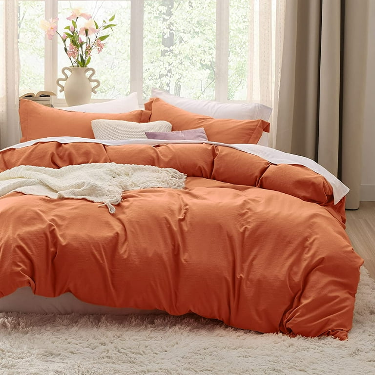 Bedsure Queen SET Soft Prewashed Duvet Cover 2 Pillow Shams in Burnt Orange Walmart