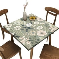 Fitted Elastic Edge Square Tablecloths, Seamless Leaf Pattern Polyester Table Cloth, for Indoor Holiday Family Banquet and Outdoor Patio Use, Fit for 36" x 36"Square Table