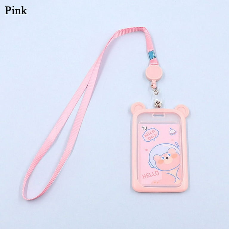 1PC Students Gift Bank Retractable Reel Lanyard Identity Bus Card Case Card  Holder Credit Cover Case ID Card Sleeve PINK