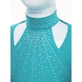 thumbnail image 5 of Hansber Kids Girls Dance Outfits 2-Piece Sleeveless Rhinestones Cutout Mock Neck Crop Top with Shorts Set Blue Green 8, 5 of 7