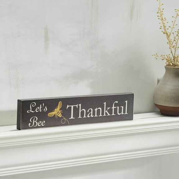 VHC Brands Buzzy Bees Let's Bee Thankful Grey MDF Wall Sign 3x14x0.75