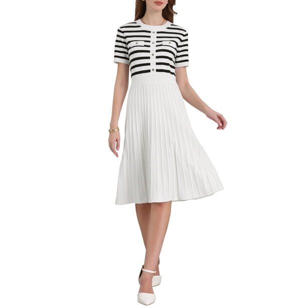 Vestido de suéter de rayas para mujer INSPIRE CHIC, vestido de punto de manga corta con vuelo, 2025, 2XL, negro