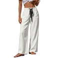 thumbnail image 2 of Women's Casual Mid Waist Wide Leg Pants, Elastic Drawstring Waist Loose Casual Trousers Solid Color with Pockets for Summer Beach | TruBelle,White 2XL, 2 of 6