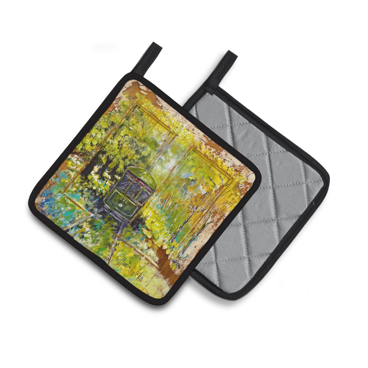 Carolines Treasures MW1326PTHD Streetcar End of the Line Pair of Pot Holders , 7.5HX7.5W, multicolor