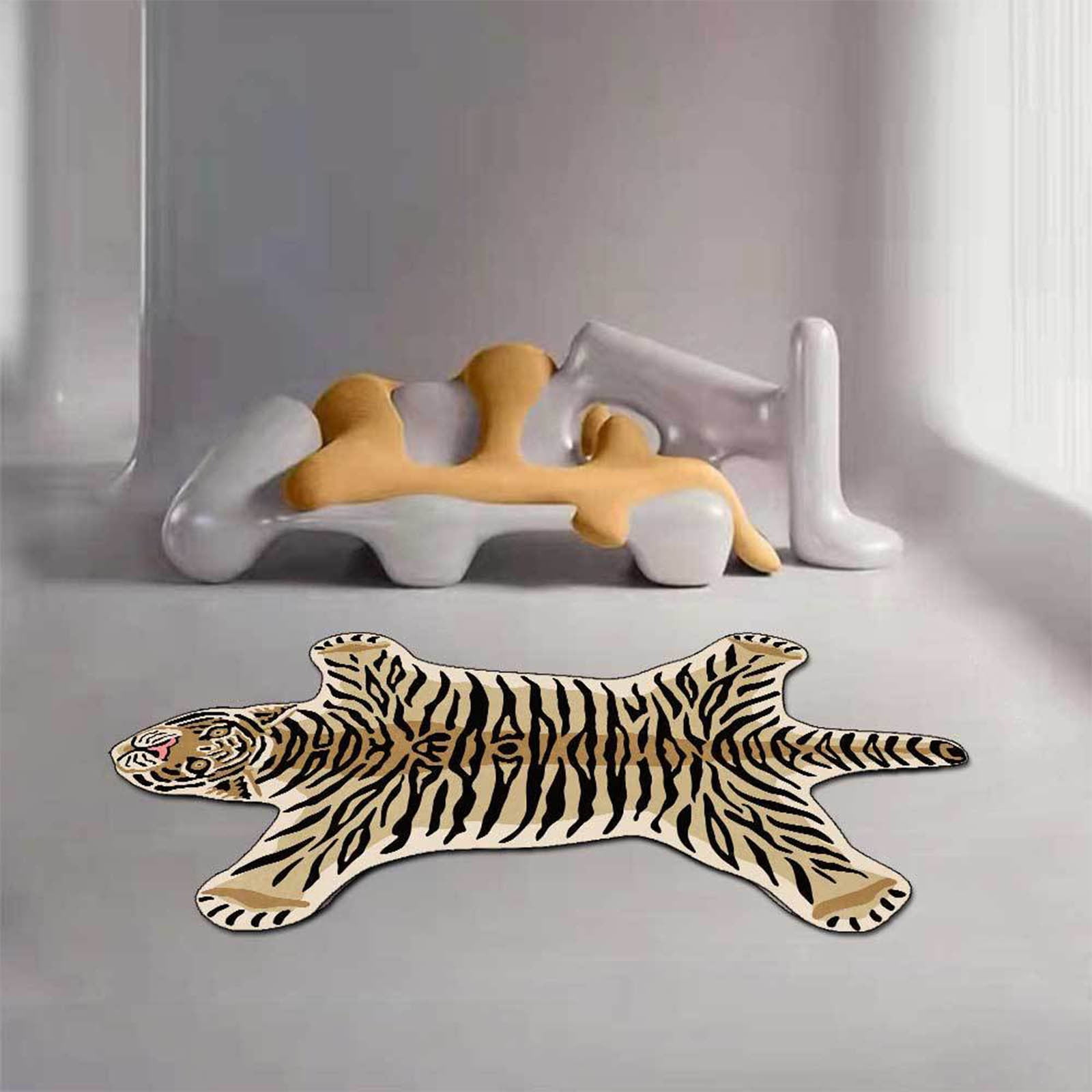 Camnix Tiger Shaped Rug Bath Mat Tiger Bathroom Rug Non-Slip Door Mat Animals Printed Area Rug Carpet Small Home Decor Mat Playmat Bathroom Shower Rugs, 35.4x23.6inch
