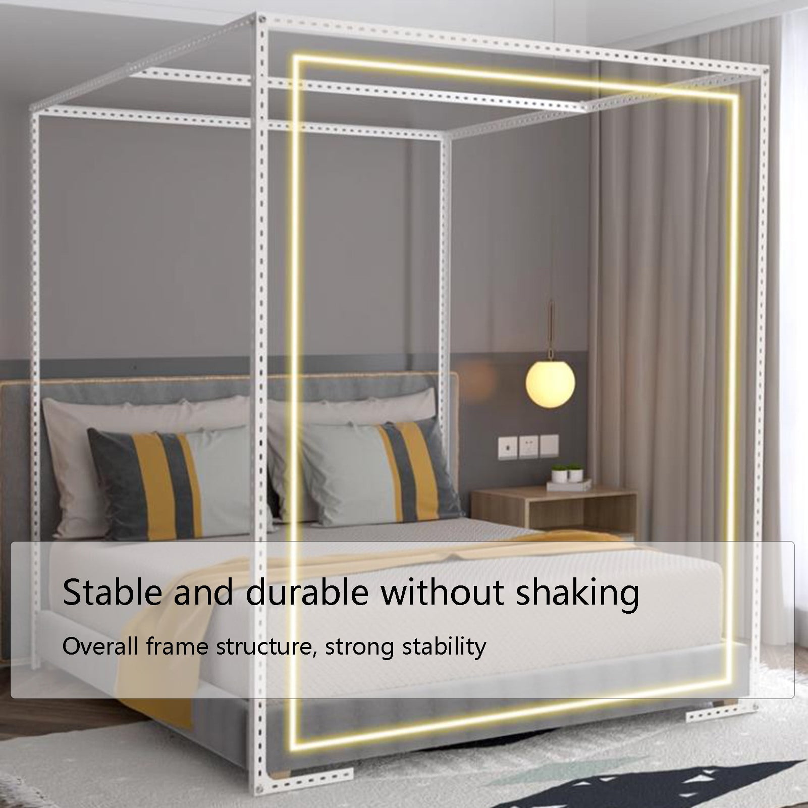 Metal Canopy Bed Frame, Mosquito Net Bed Frame Curtain Brackets, Easy to Install for Bedroom Decoration