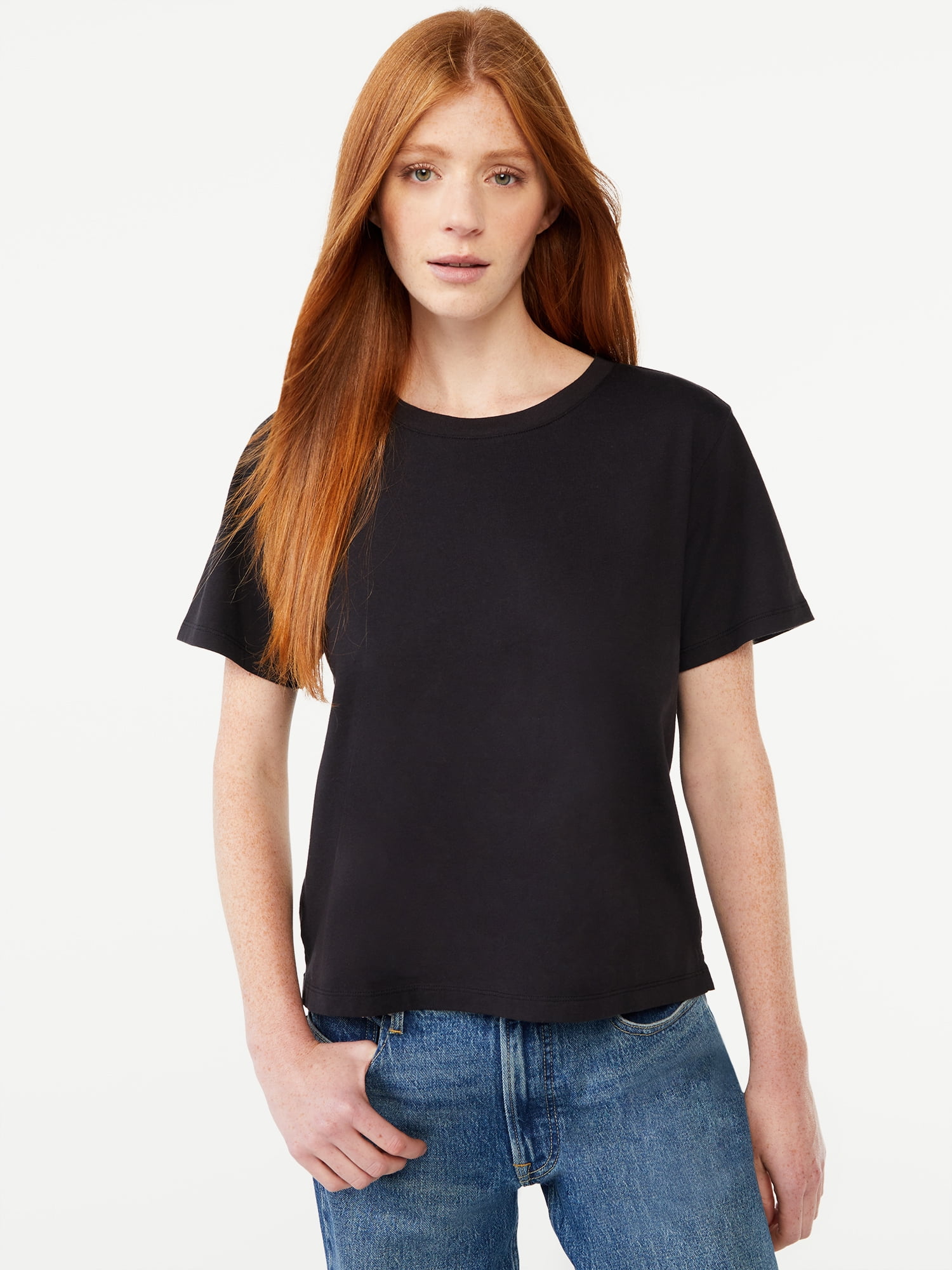 Free Assembly Women's Crop Box Tee with Short Sleeves
