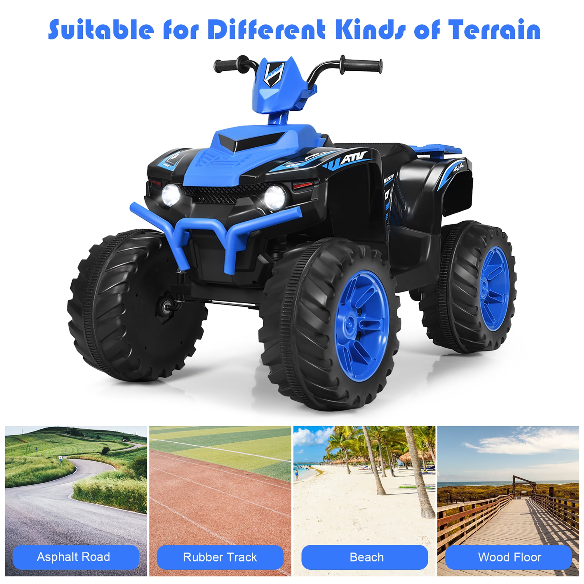 Costway 12V Kids 4-Wheeler ATV Quad Ride On Car w/ LED Lights Music  USB Navy