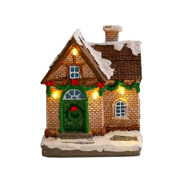 Maison en Résine A, Ornement de Maison de Noël Éclairée Styles Multiples de Maison de Noël en Résine Éclairée Décoration de Table pour la Maison et Noël, mini Maison en Résine *1 Pce