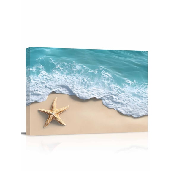 Teal Coastal Wall Art for Living Room,Canvas Picture Wall Decor for Bathroom Bedroom,Summer Beach Starfish Nautical Seaside Painting Artwork for Office Kitchen Hallway Dining Room Home Decor 12"x16"