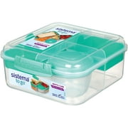 Sistema to Go Collection Bento Box Cube Plastic Lunch and Food Storage Container, 5.3 Cup, Multi-Compartment, Color Varies, BPA Free