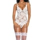 thumbnail image 4 of Body de malla de encaje para mujer Ropa de dormir encantadora Ropa interior de tanga con espalda en T, Blanco, L Inevent XX000059-11, 4 of 7
