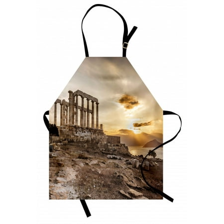 

Pillar Apron Greek Temple Poseidon at the Sunset Sea and the Cloudy Sky Digital Image Print Unisex Kitchen Bib Apron with Adjustable Neck for Cooking Baking Gardening Taupe and Beige by Ambesonne
