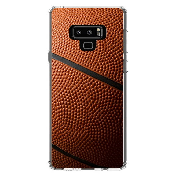 DistinctInk Clear Shockproof Hybrid Case for Samsung Galaxy Note 9 - TPU Bumper, Acrylic Back, Tempered Glass Screen Protector - Basketball Photo - Basketball