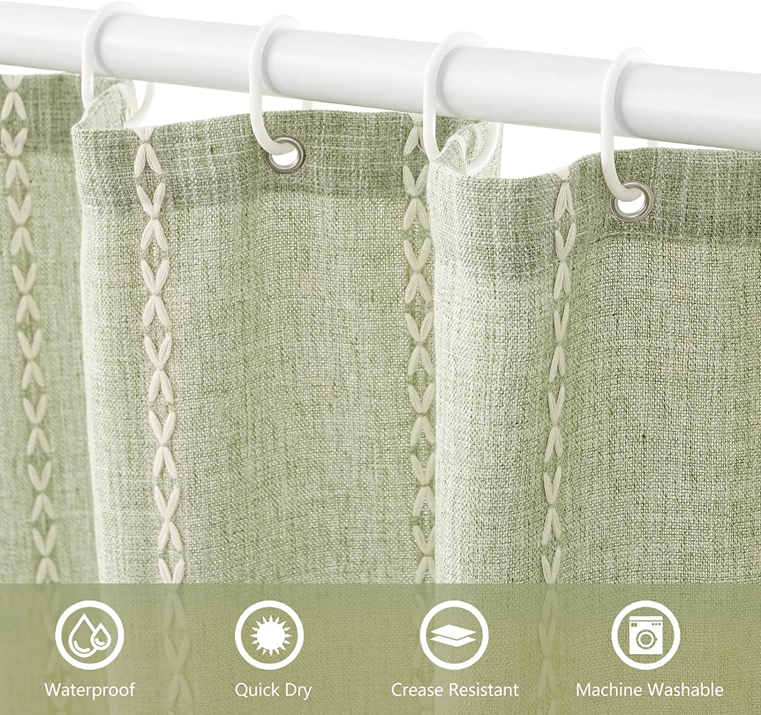 HBlife Boho Farmhouse Shower Curtain, Linen Rustic Shower Curtain with  Tassel, Water Repellent Modern Bohemian Bathroom Shower Curtains Set with  12