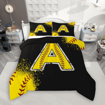 Manfei Baseball Print Bedding Comforter Set 2pcs for Boys Girls, Sport Monogrammed Twin Comforter Sets, Personalized Letter A Bedding Set, Microfiber Bedroom Decor