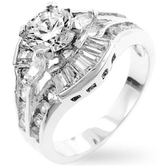 Véritable Bague de Mode Plaquée Rhodium avec Baguettes - Taille 8