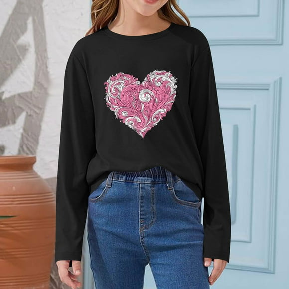 Blusas y camisas de manga larga con cuello redondo CUHK Top estampado de cuello redondo para primavera y verano Jersey informal Camisa básica de manga larga para niños y niñas Blusa de poliéster para