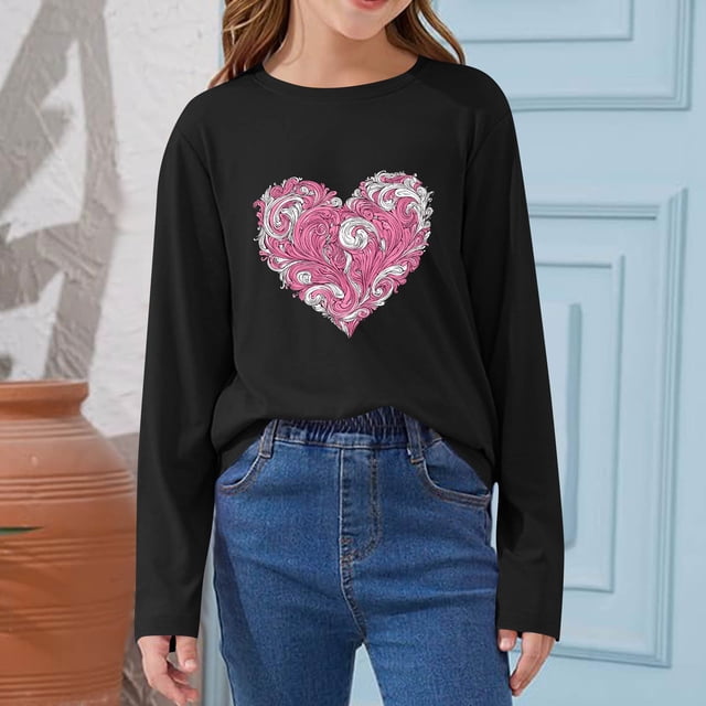 Blusas y camisas de manga larga con cuello redondo CUHK Top estampado de cuello redondo para primavera y verano Jersey informal Camisa básica de manga larga para niños y niñas Blusa de poliéster para